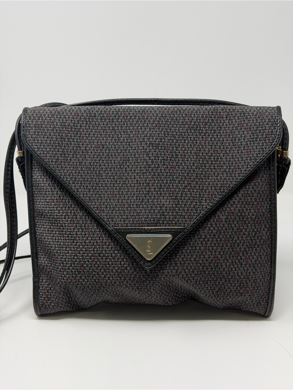 YSL Coated Tweed Black & Red Crossbody Bag with Leather Trim and Double Strap